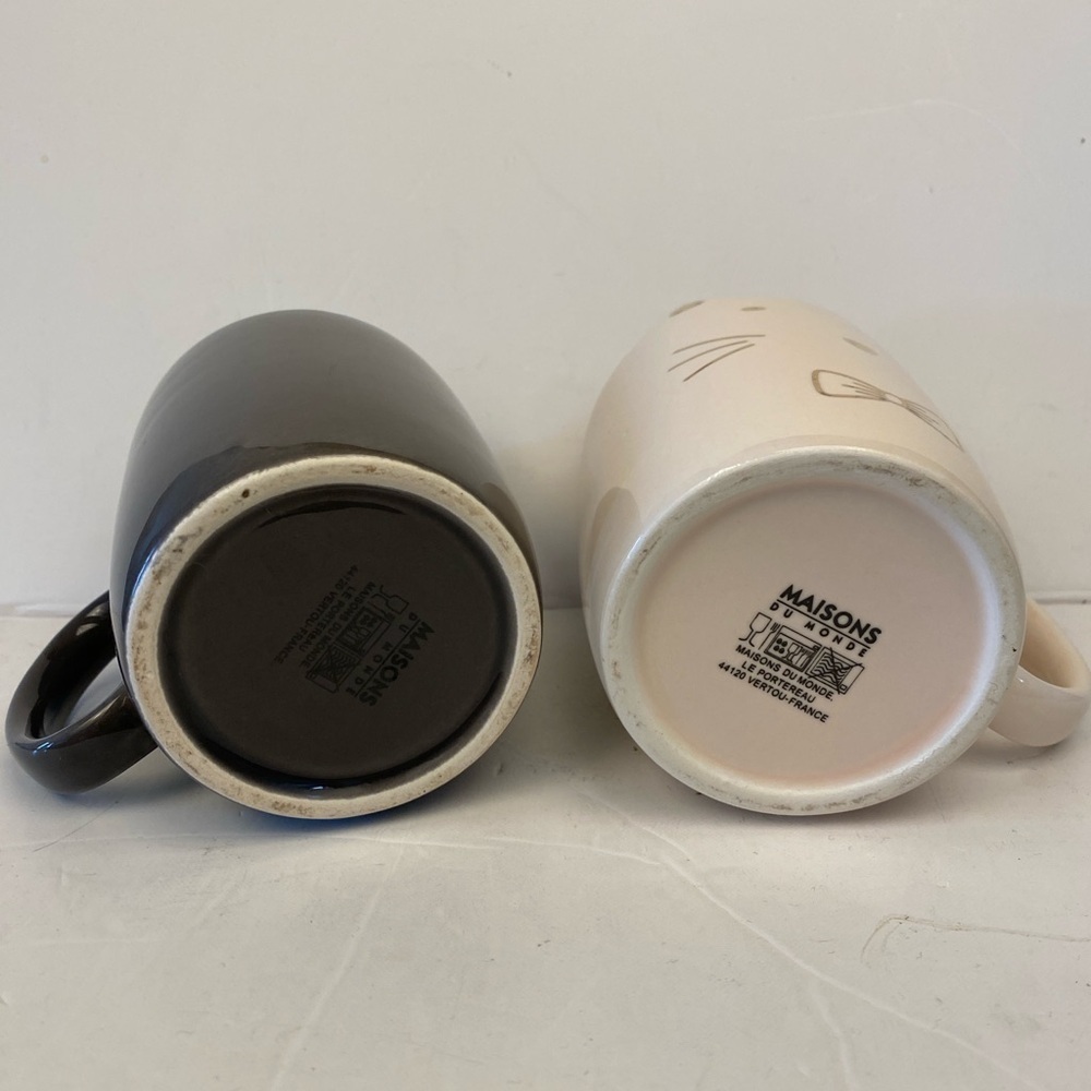 Cat cup set of 2 maison du monde kitten ears mug grey and cream ceramic 10 oz - Picture 5 of 6